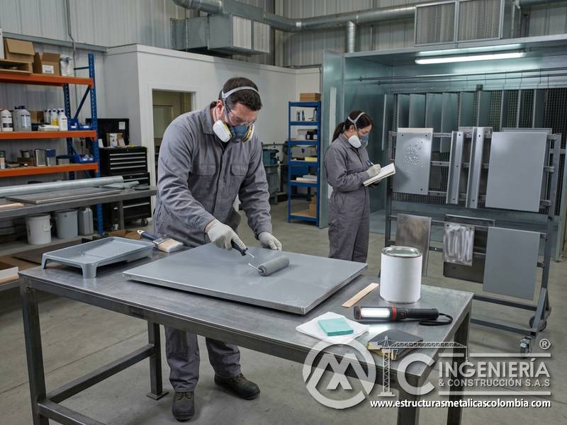 Aplicación con brocha y rodillo para recubrimiento industrial sin burbujas en Bogotá, Colombia. Montajes, Ingeniería y Construcción. MIC SAS.