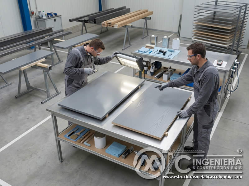 Pintura acrílica aplicada en metal y madera para mantenimiento en Bogotá, Colombia. Montajes, Ingeniería y Construcción. MIC SAS.