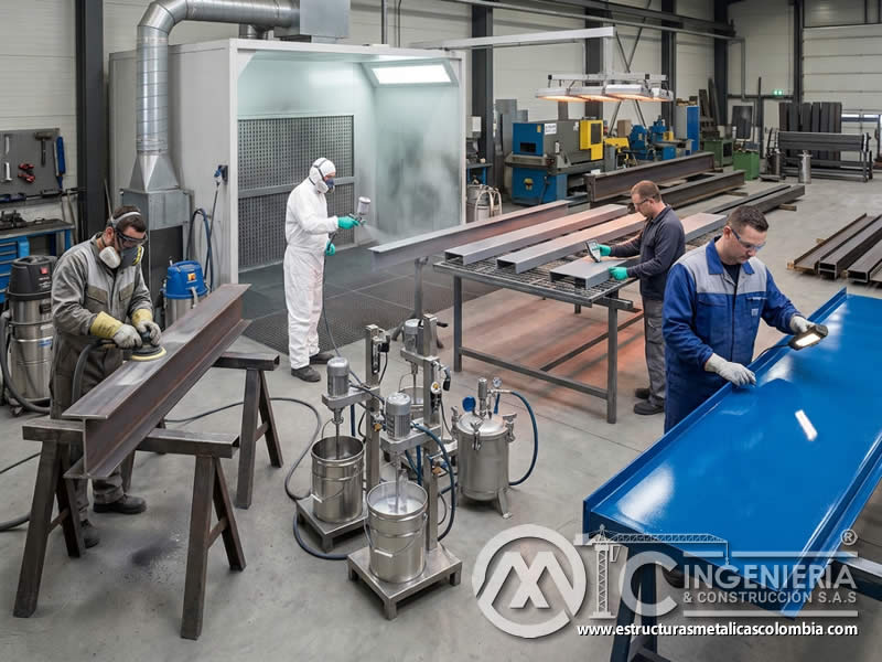 Servicio de pintura epóxica industrial para estructuras metálicas en Bogotá, Colombia. Montajes, Ingeniería y Construcción. MIC SAS.