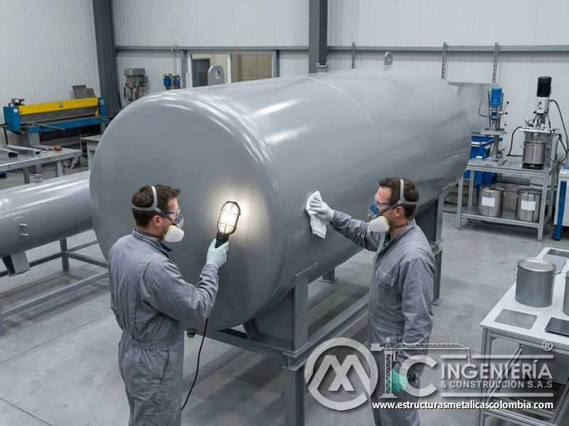 Pintura poliuretánica para tanques de almacenamiento industrial en Bogotá, Colombia. Montajes, Ingeniería y Construcción. MIC SAS.