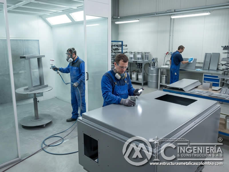 Servicio de pintura poliuretánica industrial para superficies metálicas en Bogotá, Colombia. Montajes, Ingeniería y Construcción. MIC SAS.