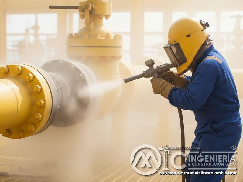 Arenado Brida Esferica Api Remocion Oxido Industrial En Bogota Colombia en Bogotá, Colombia. Montajes, Ingeniería y Construcción. MIC SAS.