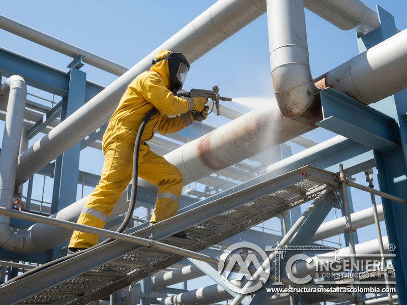 Chorreado De Arena Linea Flujo Oleoducto Mantenimiento En Bogota Colombia en Bogotá, Colombia. Montajes, Ingeniería y Construcción. MIC SAS.