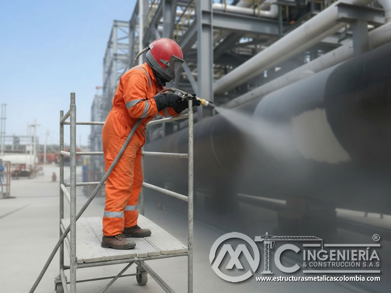 Chorreado De Arena Tuberia Horizontal Flujo Gasoducto En Bogota Colombia en Bogotá, Colombia. Montajes, Ingeniería y Construcción. MIC SAS.