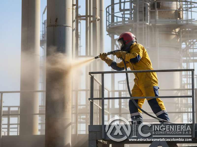 Samblasteado Columna Torre Destilacion Refineria En Bogota Colombia en Bogotá, Colombia. Montajes, Ingeniería y Construcción. MIC SAS.