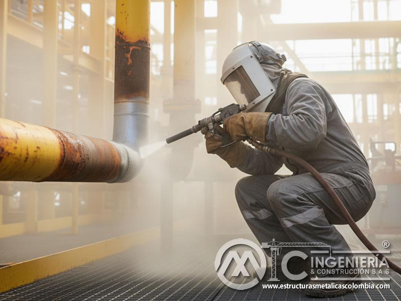 Samblasteado Tuberia Crudo Oxidada Preparacion Recubrimiento En Bogota Colombia en Bogotá, Colombia. Montajes, Ingeniería y Construcción. MIC SAS.