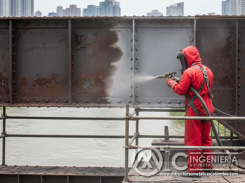 Chorreado Arena Placas Acero Puente Metal Blanco En Bogota Colombia en Bogotá, Colombia. Montajes, Ingeniería y Construcción. MIC SAS.