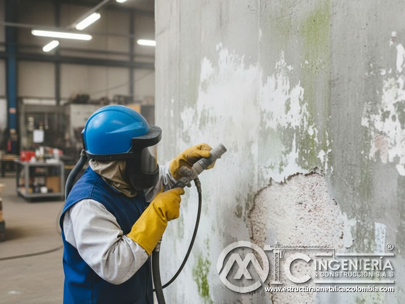 Limpieza Abrasiva Muro Concreto Remocion Pintura En Bogota Colombia en Bogotá, Colombia. Montajes, Ingeniería y Construcción. MIC SAS.