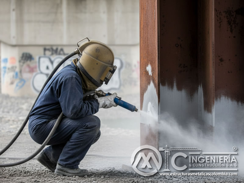 Samblasteado Columnas Metalicas Obra Civil En Bogota Colombia en Bogotá, Colombia. Montajes, Ingeniería y Construcción. MIC SAS.