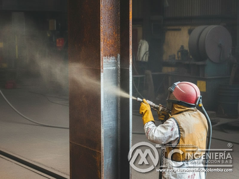 Sandblasting Columnas Acero Taller Proteccion Anticorrosiva En Bogota Colombia en Bogotá, Colombia. Montajes, Ingeniería y Construcción. MIC SAS.