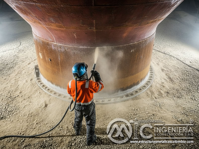 Sandblasting Tanques Reserva Base Acero En Bogota Colombia en Bogotá, Colombia. Montajes, Ingeniería y Construcción. MIC SAS.