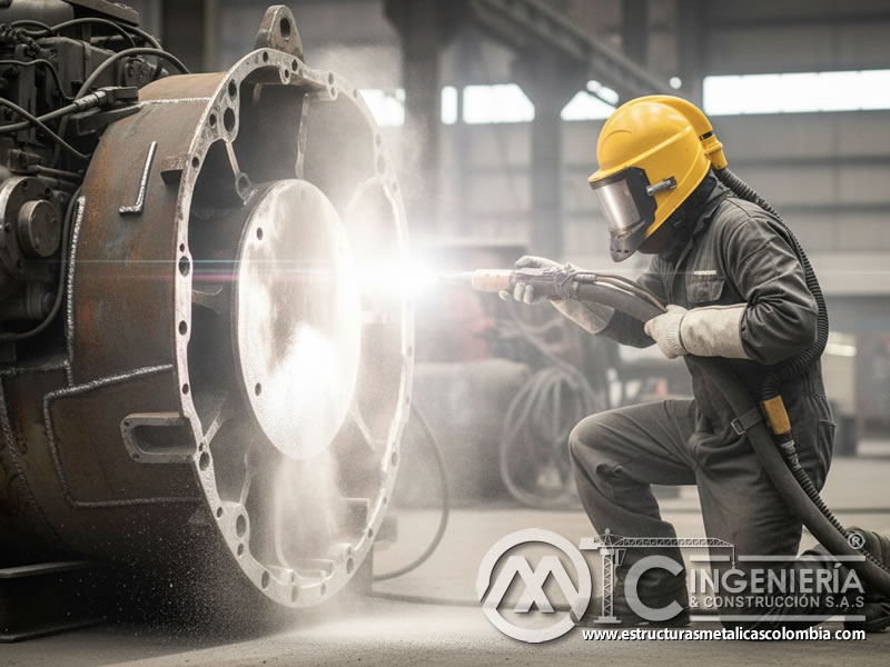 Blast Cleaning Componente Circular Grande Superficie Metal Blanco En Bogota Colombia en Bogotá, Colombia. Montajes, Ingeniería y Construcción. MIC SAS.