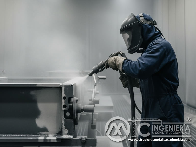 Limpieza Abrasiva Tubo Acero Preparacion Sspc Sp10 Epoxica En Bogota Colombia en Bogotá, Colombia. Montajes, Ingeniería y Construcción. MIC SAS.