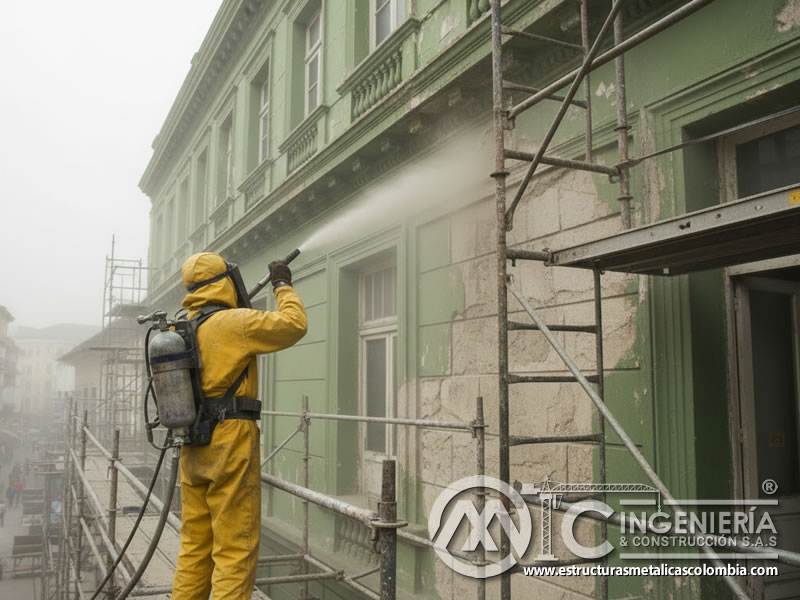 Samblasteo Piedra Verde Fachada Proteccion Especial En Bogota Colombia en Bogotá, Colombia. Montajes, Ingeniería y Construcción. MIC SAS.
