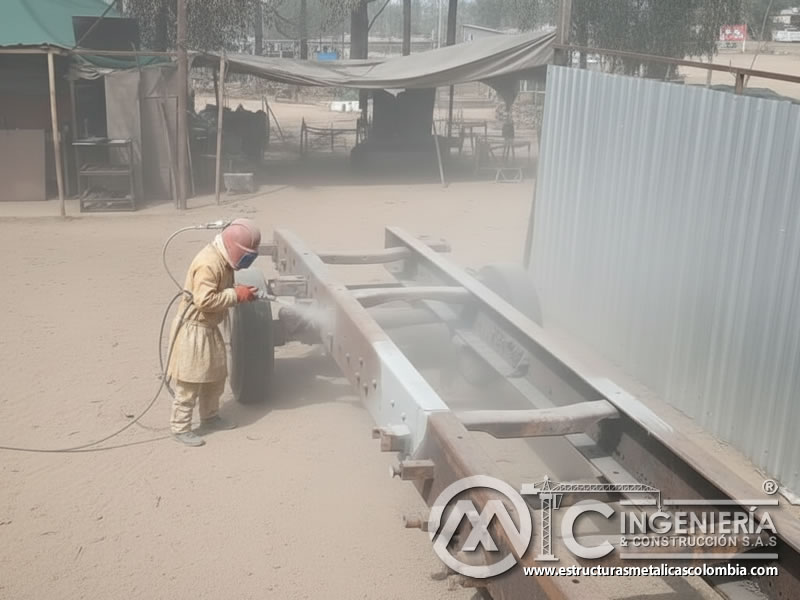 Sandblasting Chasis Trailer Metal Blanco Preparacion En Bogota Colombia en Bogotá, Colombia. Montajes, Ingeniería y Construcción. MIC SAS.