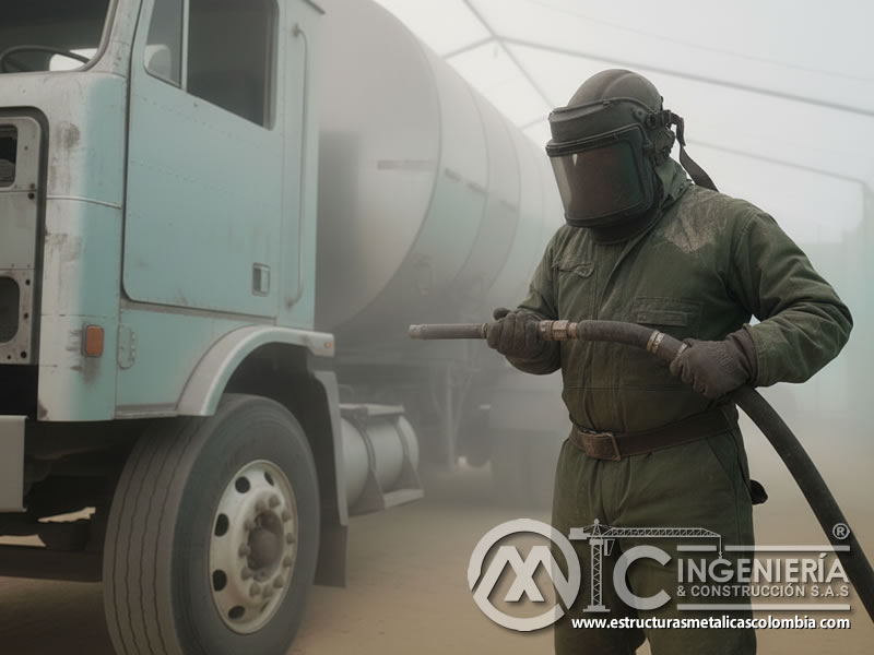 Chorro Abrasivo Camion Cisterna Operario Pistola En Bogota Colombia en Bogotá, Colombia. Montajes, Ingeniería y Construcción. MIC SAS.
