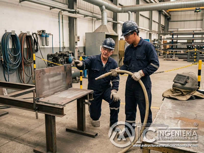 Mentoría en puesto de trabajo para sandblasting en Bogotá, Colombia. Montajes, Ingeniería y Construcción. MIC SAS.