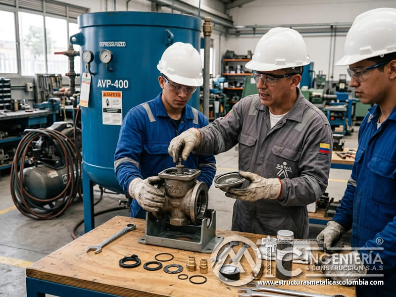 Calibración de válvula de sandblasting en reparación en Bogotá, Colombia. Montajes, Ingeniería y Construcción. MIC SAS.