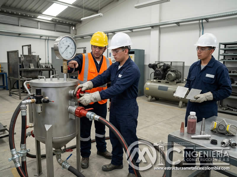 Controles de presión y flujo de sandblasting en Bogotá, Colombia. Montajes, Ingeniería y Construcción. MIC SAS.