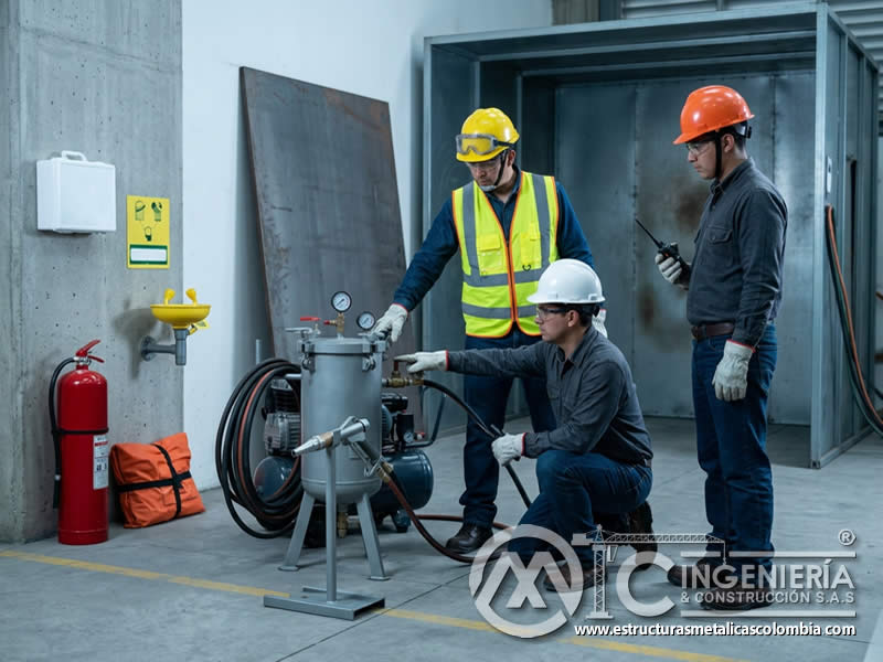 Emergencia por fallo de equipo de sandblasting en Bogotá, Colombia. Montajes, Ingeniería y Construcción. MIC SAS.