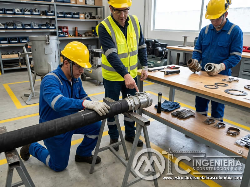 Revisión segura de fuga en manguera de sandblasting en Bogotá, Colombia. Montajes, Ingeniería y Construcción. MIC SAS.