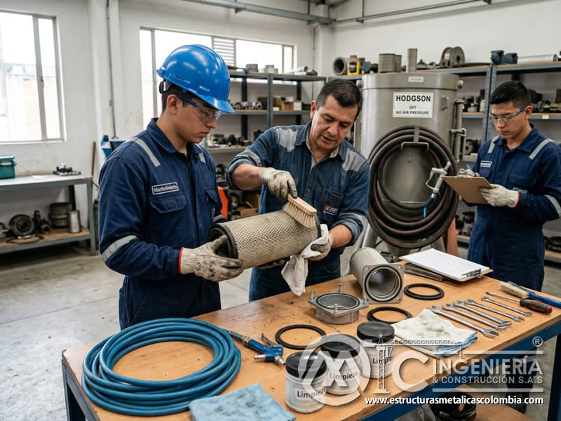 Limpieza de filtros en mantenimiento de sandblasting en Bogotá, Colombia. Montajes, Ingeniería y Construcción. MIC SAS.