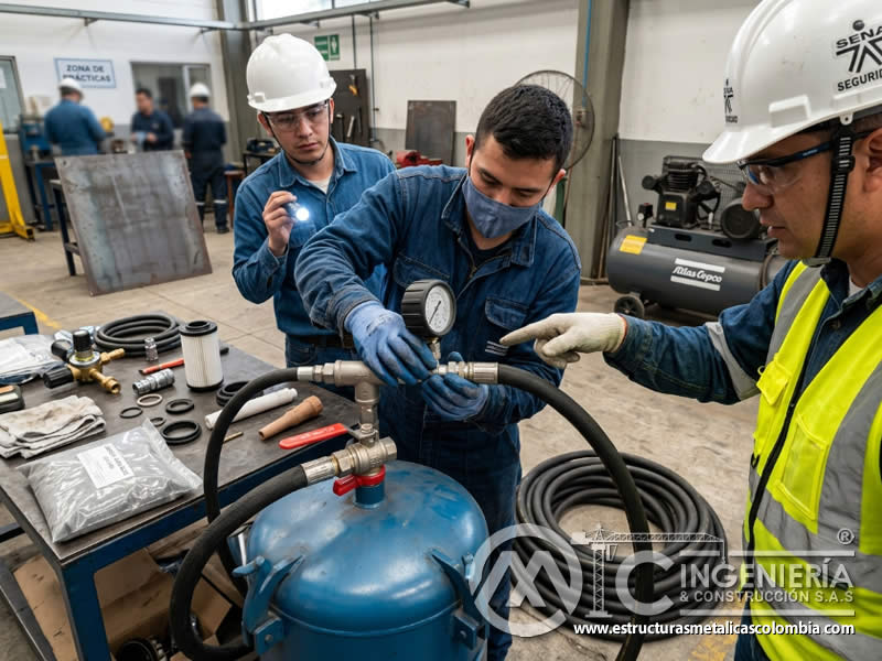 Manómetro para diagnóstico de presión de sandblasting en Bogotá, Colombia. Montajes, Ingeniería y Construcción. MIC SAS.