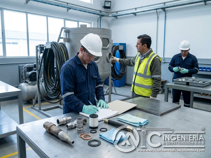 Registro de mantenimiento del equipo de sandblasting en Bogotá, Colombia. Montajes, Ingeniería y Construcción. MIC SAS.