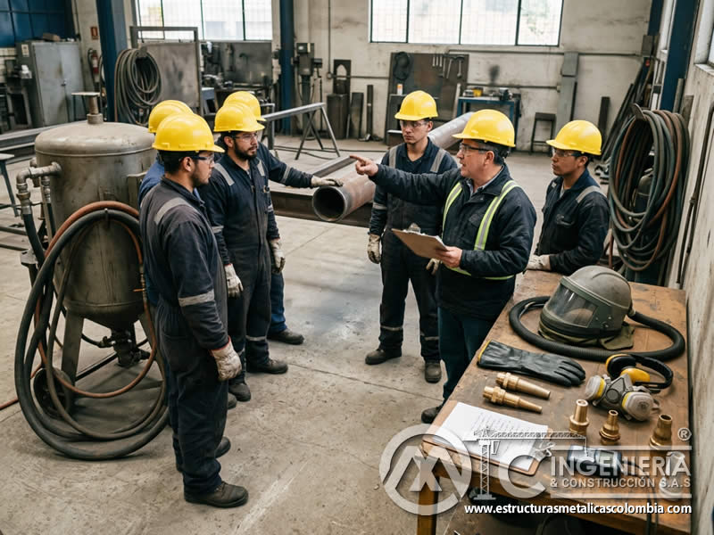 Charla toolbox de seguridad en sandblasting en Bogotá, Colombia. Montajes, Ingeniería y Construcción. MIC SAS.