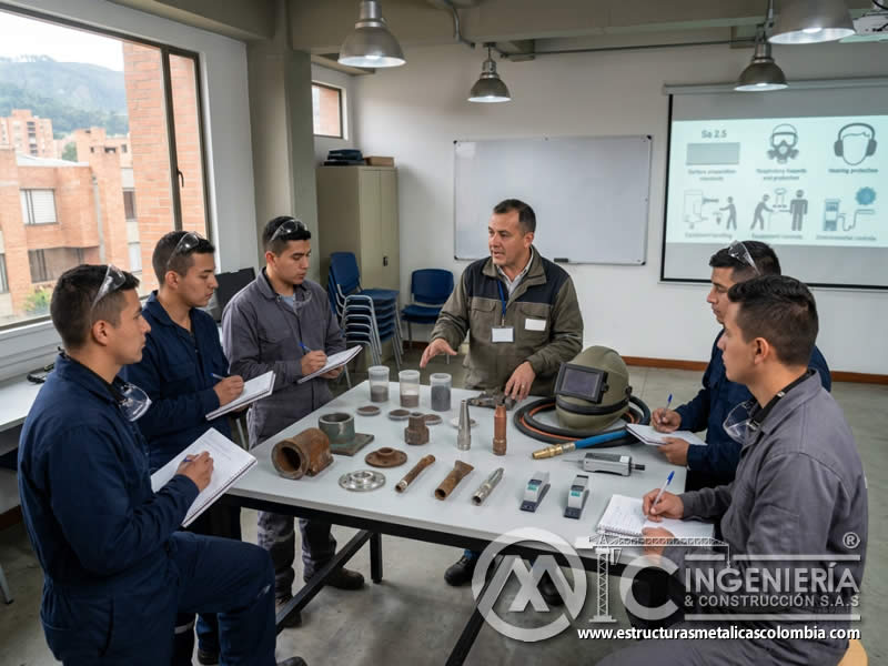 Práctica de certificación para operador de sandblasting en Bogotá, Colombia. Montajes, Ingeniería y Construcción. MIC SAS.