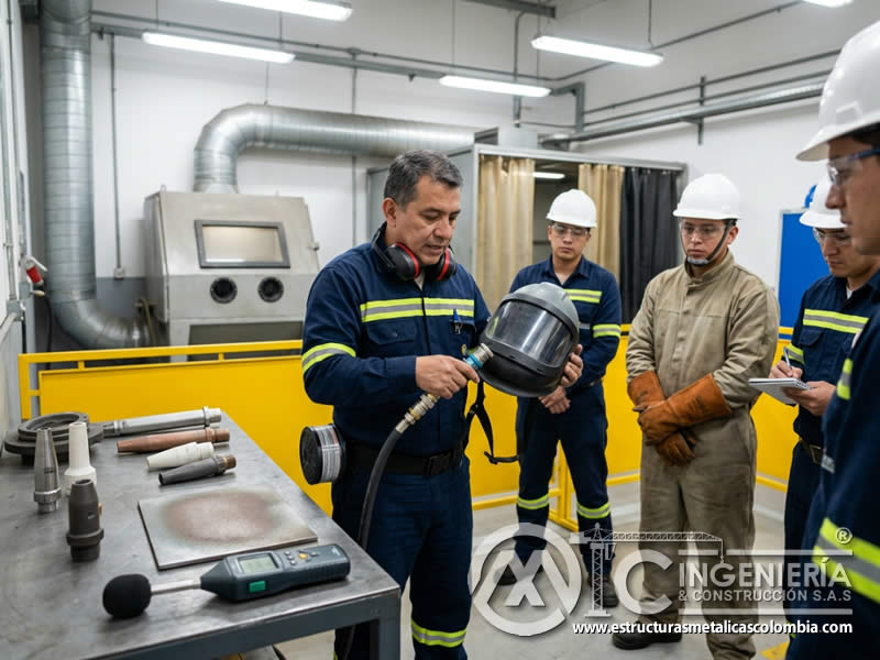 Seguridad laboral en certificación de sandblasting en Bogotá, Colombia. Montajes, Ingeniería y Construcción. MIC SAS.