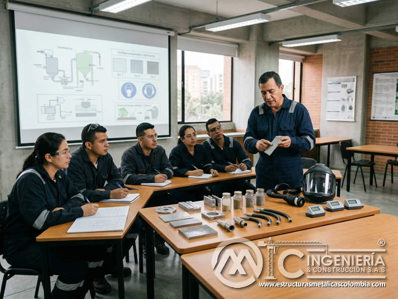 Formación teórica para certificación de operadores de sandblasting en Bogotá, Colombia. Montajes, Ingeniería y Construcción. MIC SAS.