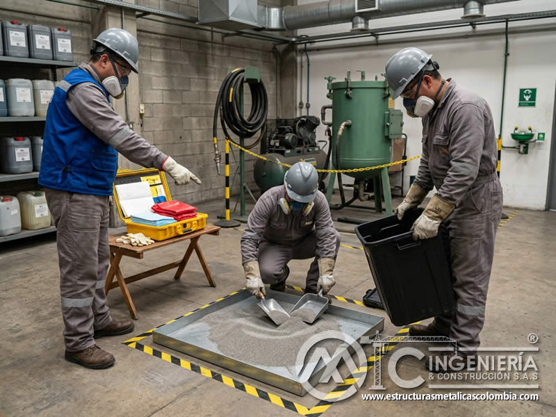 Control de derrames en emergencia de sandblasting en Bogotá, Colombia. Montajes, Ingeniería y Construcción. MIC SAS.