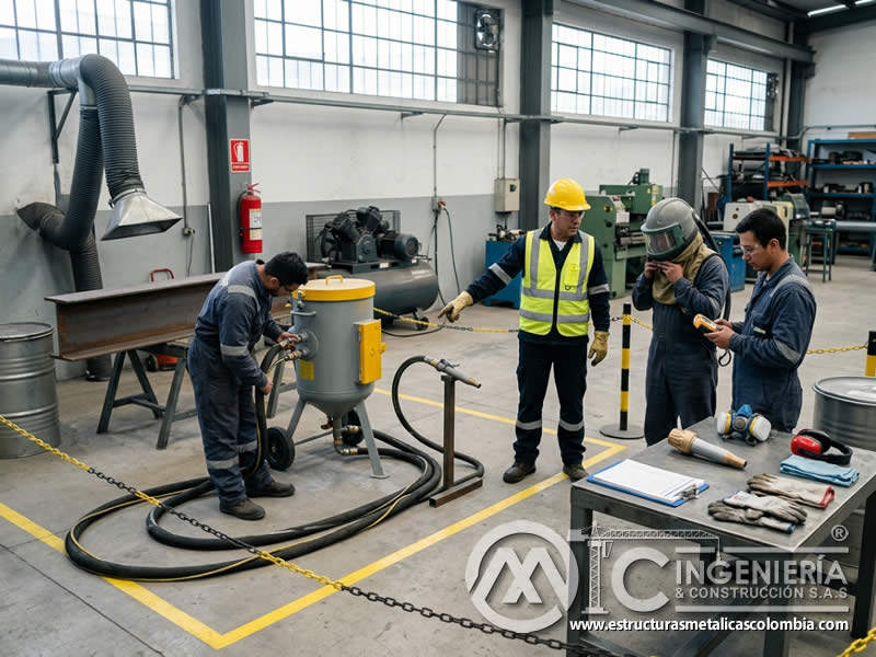 Control de riesgos y prevención en sandblasting en Bogotá, Colombia. Montajes, Ingeniería y Construcción. MIC SAS.