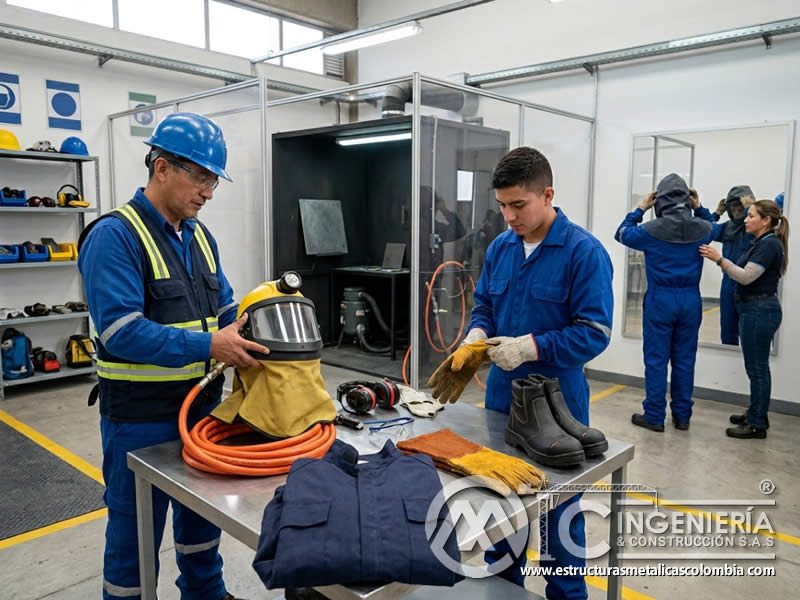 EPP certificado para operario de sandblasting en Bogotá, Colombia. Montajes, Ingeniería y Construcción. MIC SAS.