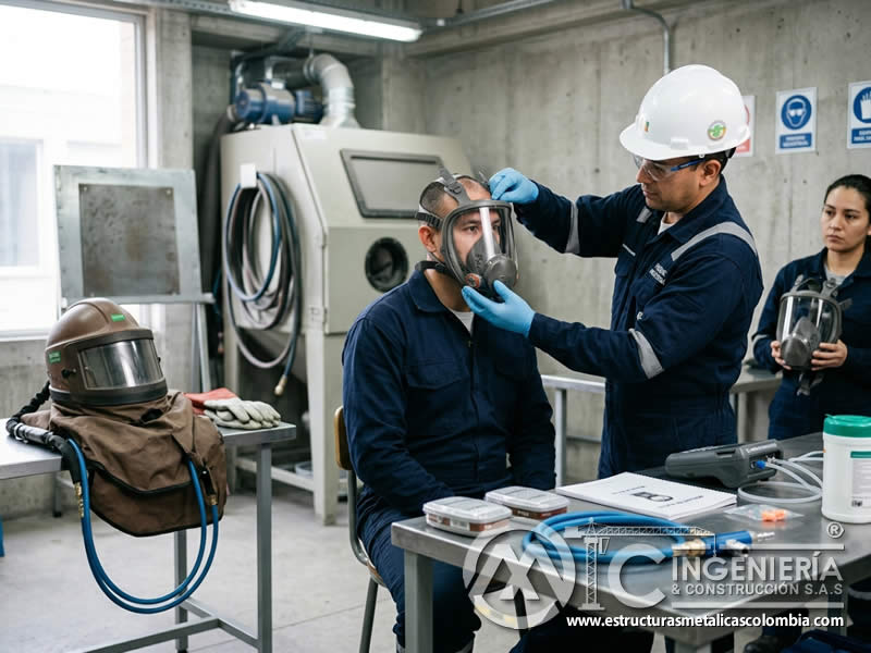 Respirador certificado para seguridad en sandblasting en Bogotá, Colombia. Montajes, Ingeniería y Construcción. MIC SAS.
