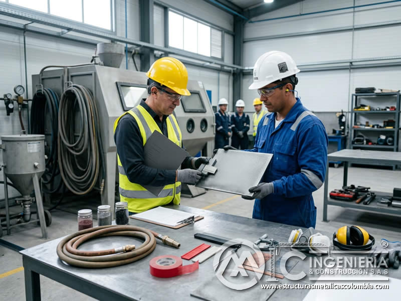 Cumplimiento normativo SST en sandblasting en Bogotá, Colombia. Montajes, Ingeniería y Construcción. MIC SAS.