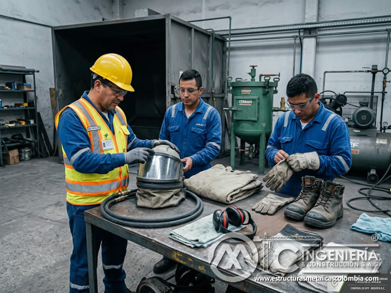 Inspección normativa de EPP de sandblasting en Bogotá, Colombia. Montajes, Ingeniería y Construcción. MIC SAS.
