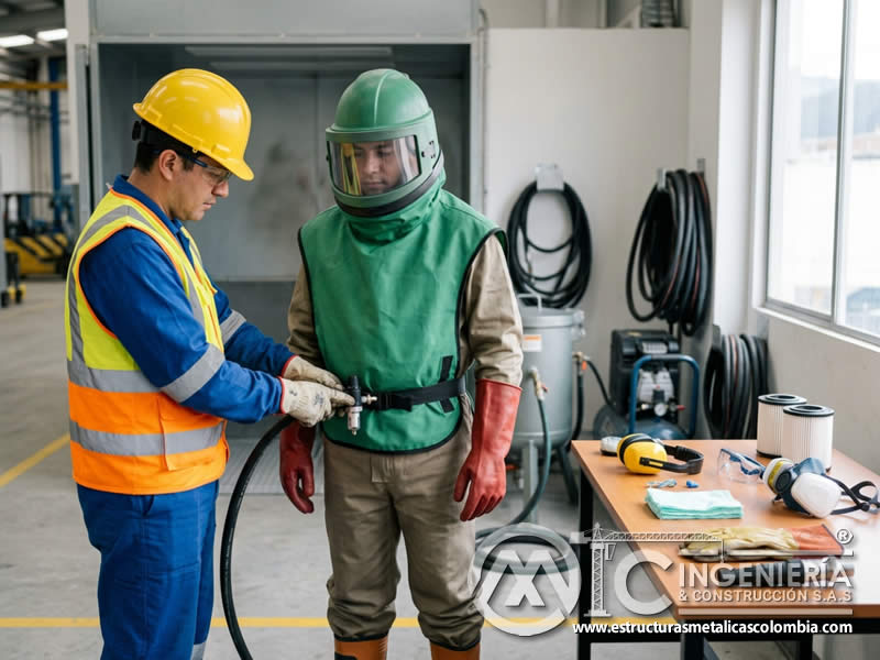 EPP con suministro de aire para sandblasting en Bogotá, Colombia. Montajes, Ingeniería y Construcción. MIC SAS.