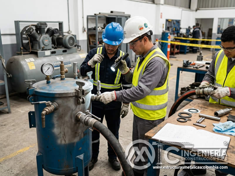 Inspección de equipos a presión de sandblasting en Bogotá, Colombia. Montajes, Ingeniería y Construcción. MIC SAS.