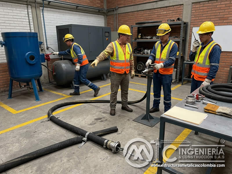 Simulacro por fallo de manguera de sandblasting en Bogotá, Colombia. Montajes, Ingeniería y Construcción. MIC SAS.