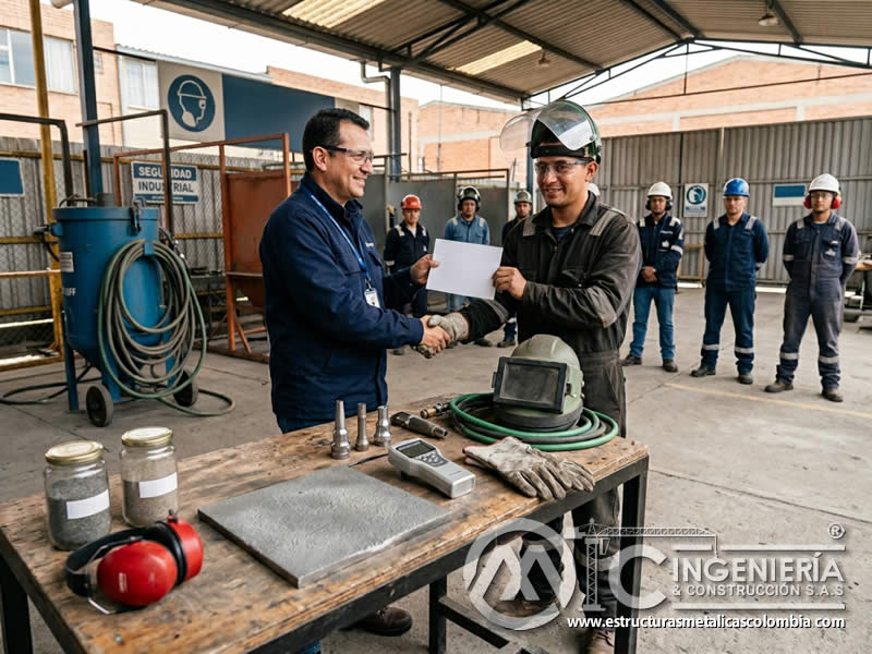 Validación de certificación de competencia en sandblasting en Bogotá, Colombia. Montajes, Ingeniería y Construcción. MIC SAS.