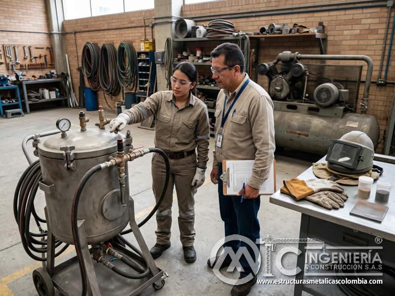 Evaluación de componentes de equipos de sandblasting en Bogotá, Colombia. Montajes, Ingeniería y Construcción. MIC SAS.