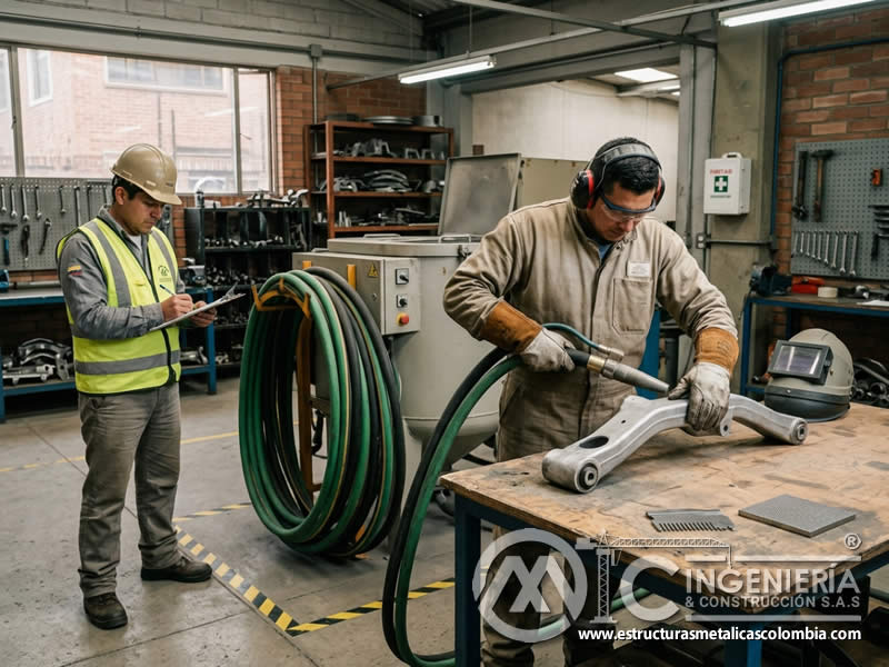 Observación en puesto de desempeño de sandblasting en Bogotá, Colombia. Montajes, Ingeniería y Construcción. MIC SAS.
