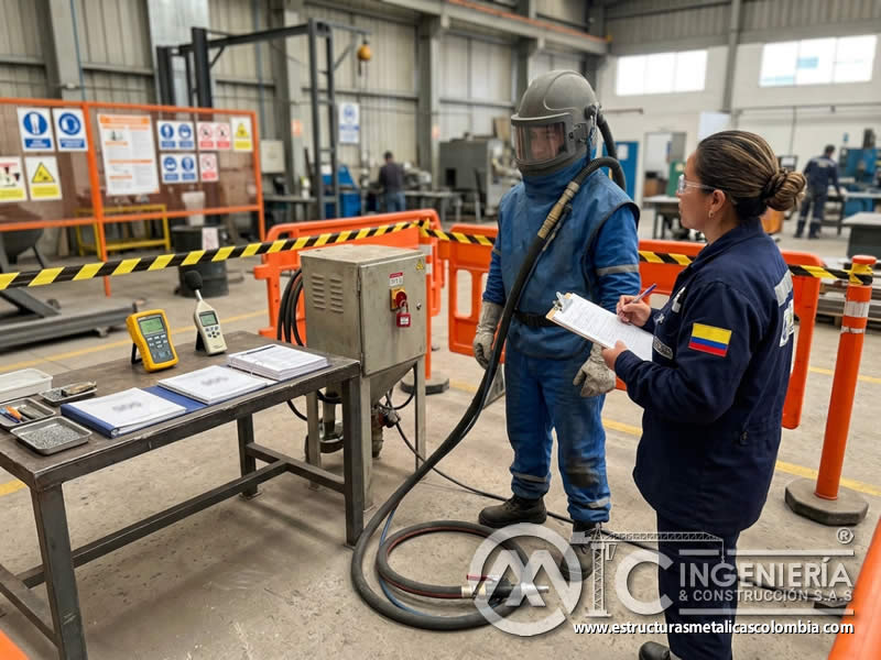 Evaluación SST de seguridad en sandblasting en Bogotá, Colombia. Montajes, Ingeniería y Construcción. MIC SAS.