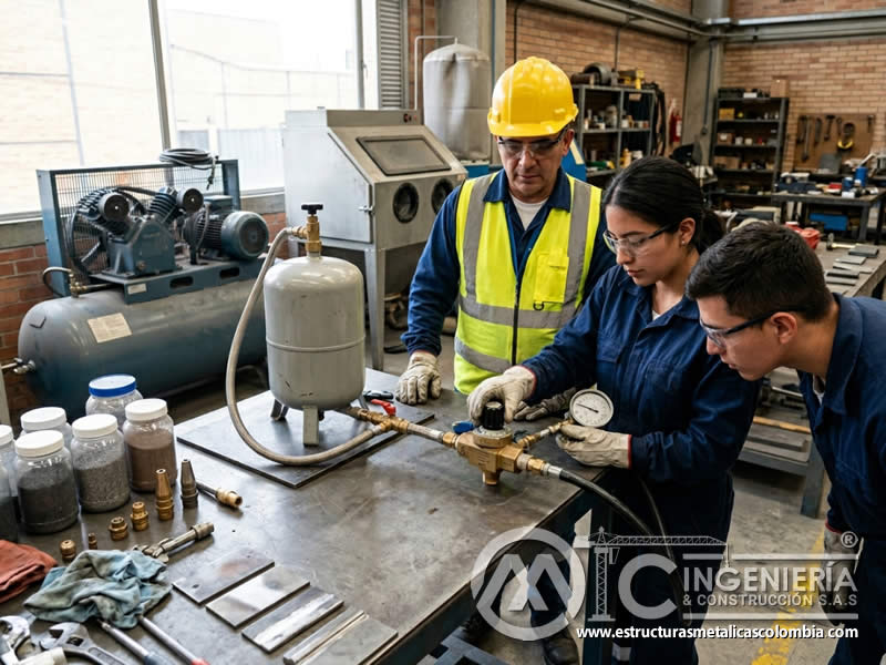 Calibración fina de equipo de sandblasting en Bogotá, Colombia. Montajes, Ingeniería y Construcción. MIC SAS.