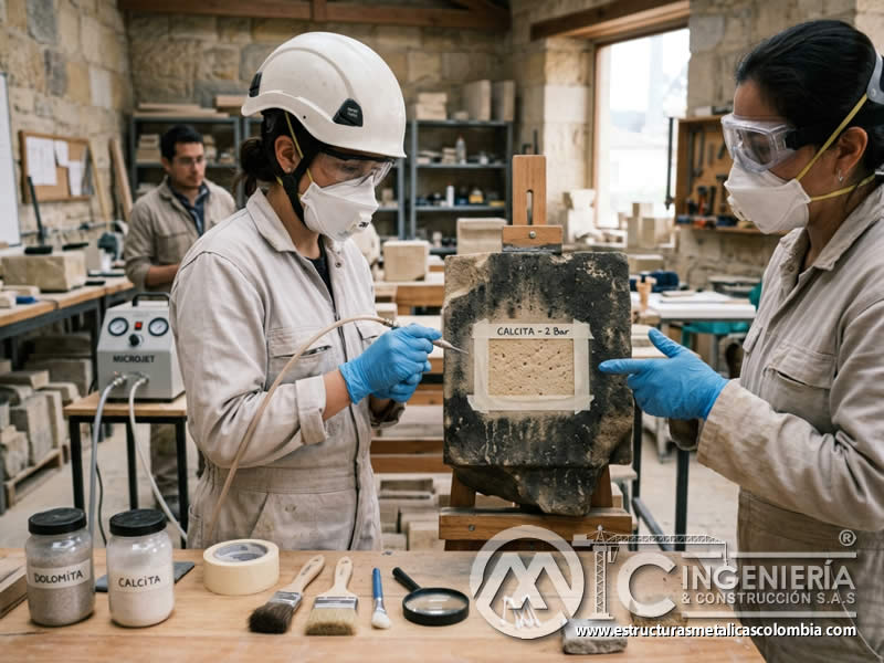 Sandblasting suave en mampostería histórica en Bogotá, Colombia. Montajes, Ingeniería y Construcción. MIC SAS.