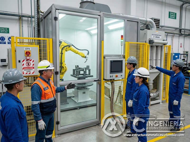Robot de sandblasting automatizado en formación en Bogotá, Colombia. Montajes, Ingeniería y Construcción. MIC SAS.