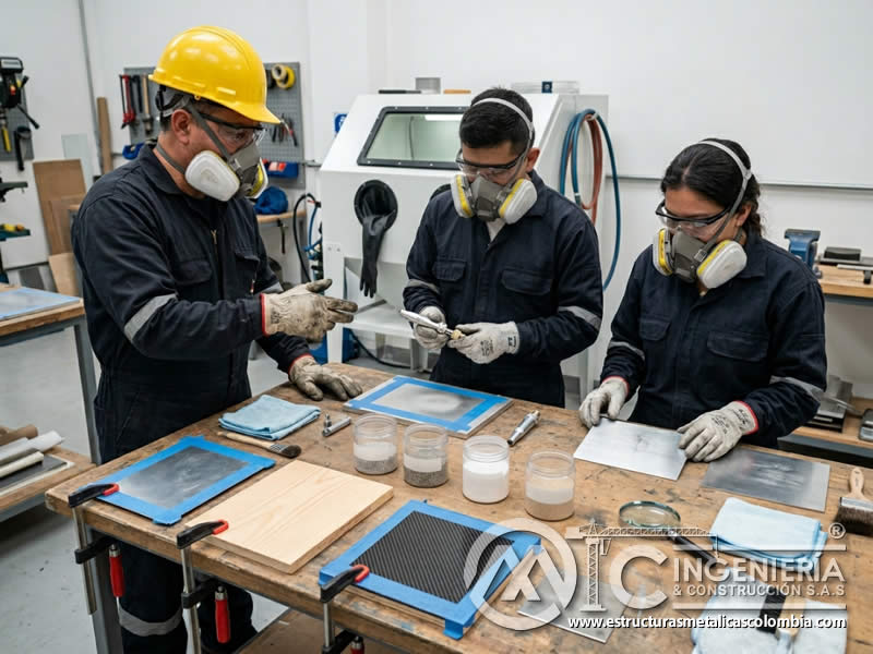 Práctica de sandblasting en sustratos delicados en Bogotá, Colombia. Montajes, Ingeniería y Construcción. MIC SAS.