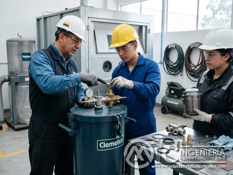 Ajuste de válvula dosificadora de sandblasting en Bogotá, Colombia. Montajes, Ingeniería y Construcción. MIC SAS.